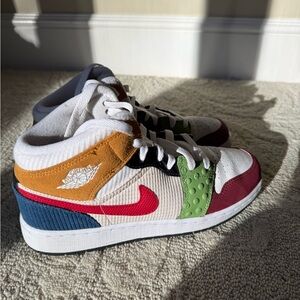 Nike Air Jordan 1 Mid SE Multi Color Sneakers Youth 6Y Women’s 7.5